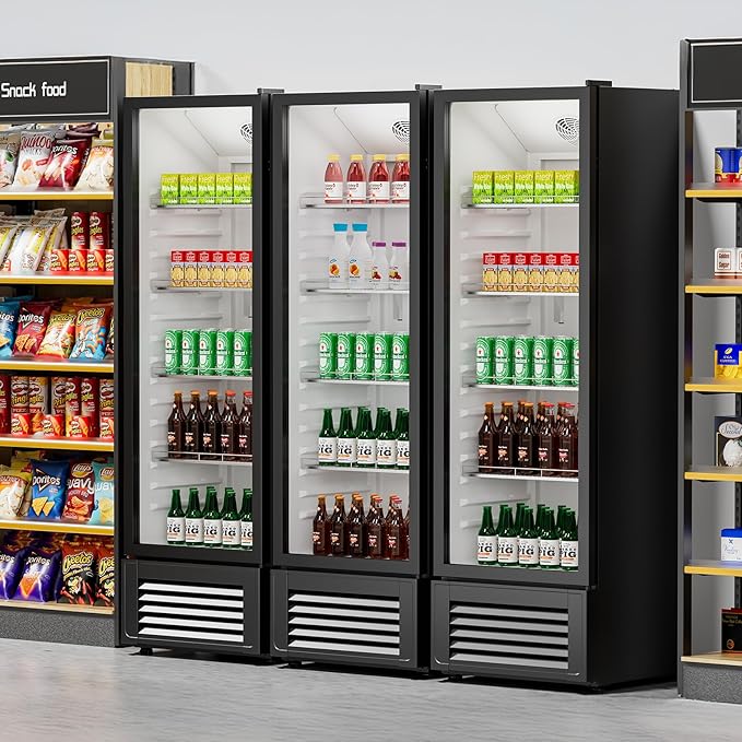 VEVOR Commercial Merchandiser Refrigerator, 11.47 CU.FT Glass Door Display Refrigerator, Upright Beverage Refrigerator Cooler Merchandiser with 4 Adjustable Shelves, Casters, Soft LED Light, Black