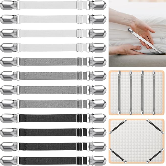 Boao 12 Pcs Bedsheet Strap Elastic Clip, 8-12 Inch Length | Sturdy Metal Clips - Image 2