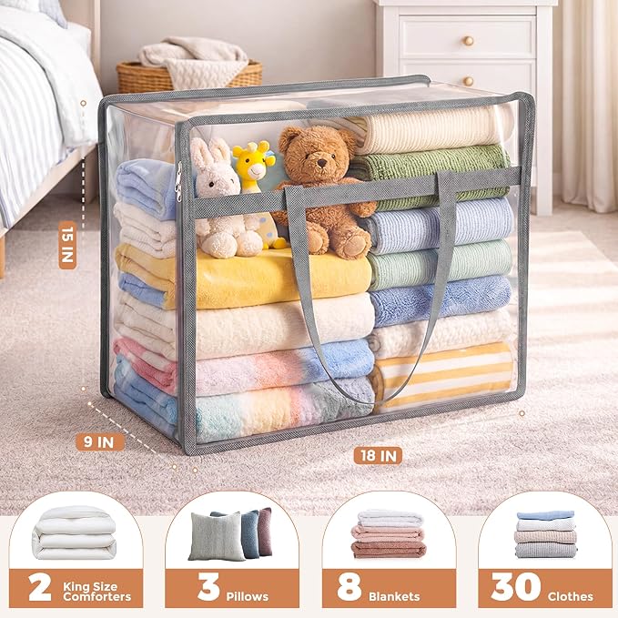 4 Pack Clear Storage Bags for Clothes, 45L Closet Organizers and Storage | - Image 2