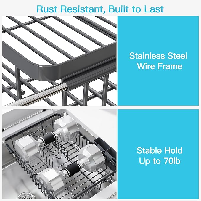 JASIWAY Gray Dish Drying Rack Over the Sink - Image 5