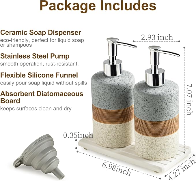Ceramic Soap Dispenser Set of 2, Hand and Dish Soap Dispenser Set | Shower - Image 3