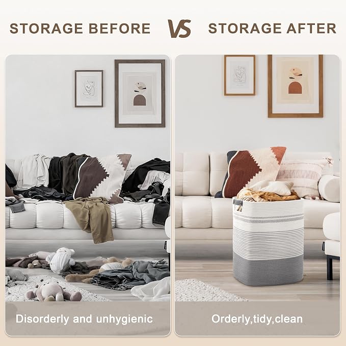 85L Tall Woven Laundry Basket Hamper - Image 4