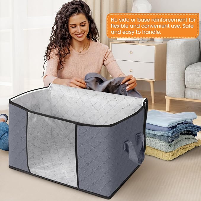 90L Clothes Storage, Foldable Thick Fabric Blanket Storage Bags | Foldable - Image 3