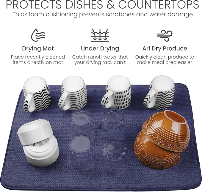 Bellemain Dish Drying Mat, Drying Matt Kitchen Counter, 17 x 24 Inch -Navy - Image 5