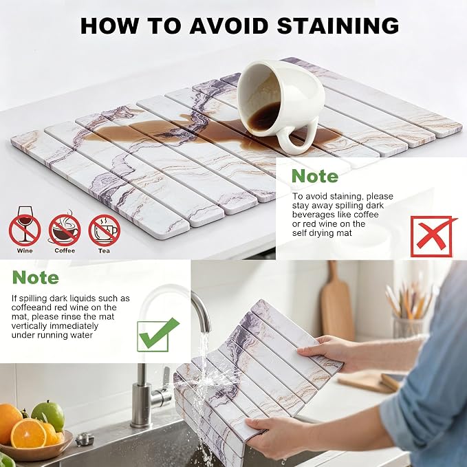 Stone Drying Mat for Kitchen Counter, Quick Diatomaceous Earth Mats for Dishes - Image 6