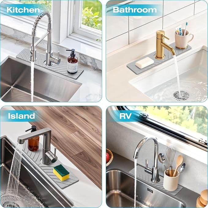 SpaceHacks Stone Faucet Mat for Kitchen Sink 15.7x4 in, Light Gray | Fast - Image 6