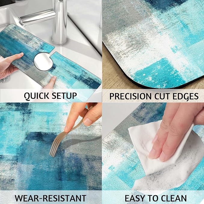 MCALK Turquoise Kitchen Sink Faucet Mat Splash Guard, Absorbent Quick-Dry - Image 4