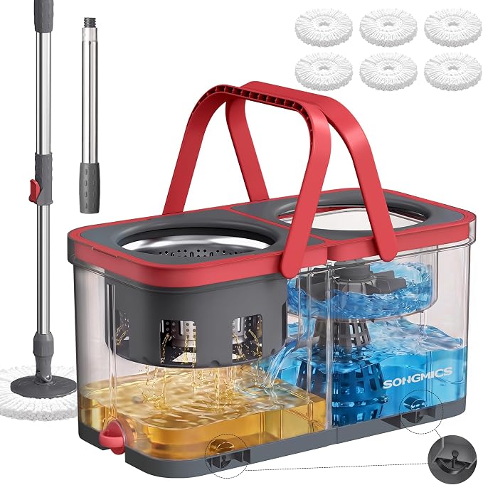 SONGMICS Spin Mop and Bucket Set, 6 Washable Microfiber Mop Heads by SONGMICS