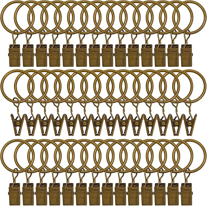 42 Pack Curtain Rings with Clips 1.26" Interior Diameter, Metal Drapery Ring by LULARINE