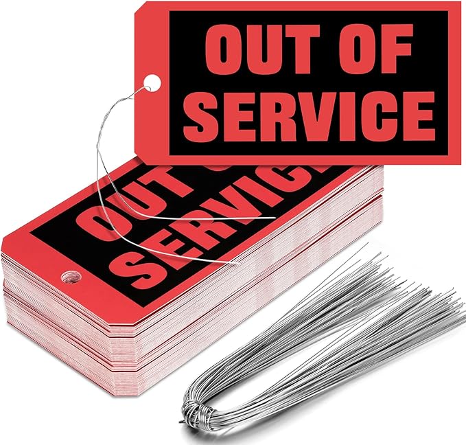Spakon Out of Service Tags 6.22 x 3.15 Inches Maintenance Required Red Tags with 12 Inches Wires Attached for Machine Equipment Inspection Maintenance(100 Packs)