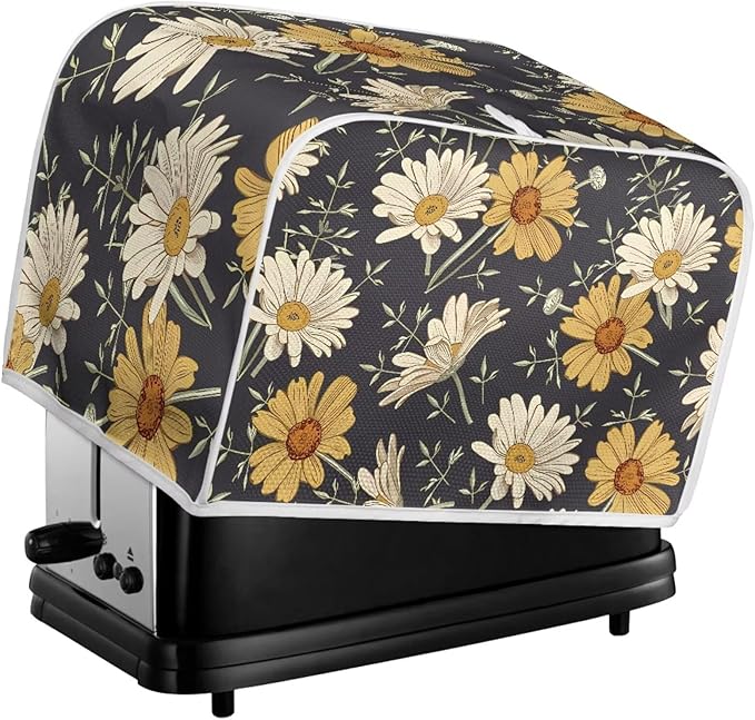 Retro Daisy Pattern Toasters Cover Spring Flower Bread Maker Covers Kitchen Small Appliance Dust-Cover Kitchen Accessories for Toaster,2 Slice