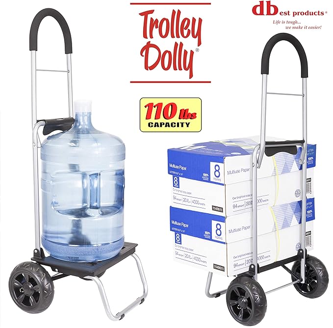 dbest products Trolley Dolly Black Foldable Shopping cart for Groceries with Wheels and Removable Bag and Rolling Personal Handtruck Standard