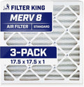 Filter King 17.5x17.5x1 Air Filter | 3-PACK | MERV 8 HVAC Pleated A/C Furnace Filters | MADE IN USA | Actual Size: 17.5 x 17.5 x .75"