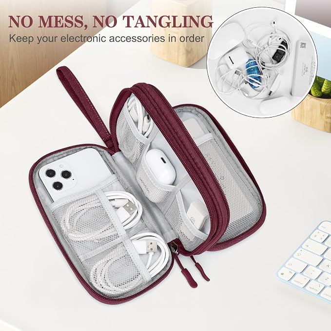 FYY Electronic Organizer, Travel Tech Pouch Bag, Cable Organizer Wine Red | - Image 5