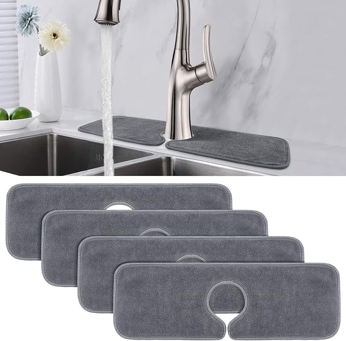 PoYang 4 Pack Faucet Mat for Kitchen Sink Splash Guard, Short 17.7x4.7 Inch | by PoYang