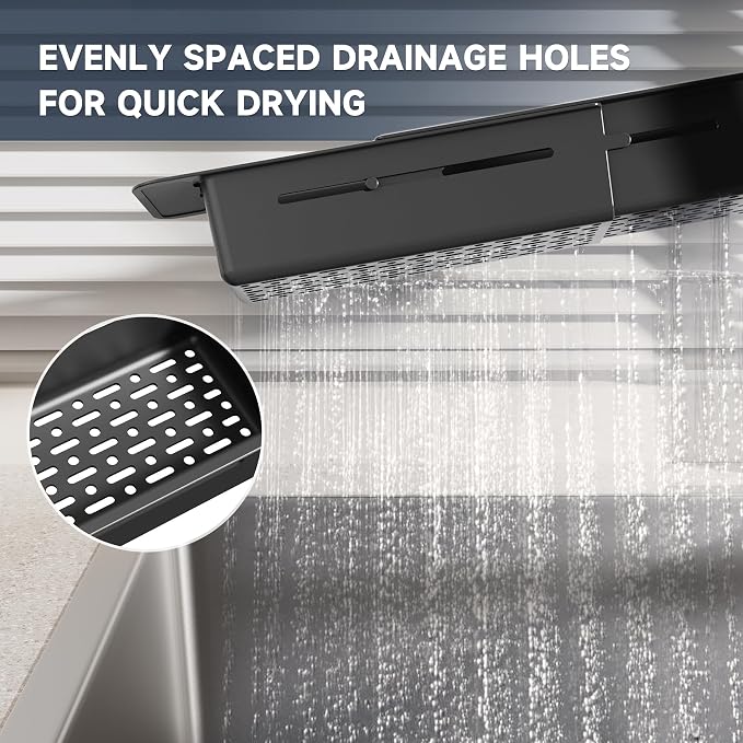 NiHome Extendable Kitchen Sink Caddy Extra Long Brush Sponge Storage Holder - Image 8