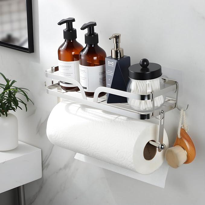 Taozun Paper Towel Holder with Shelf, Kitchen Paper Holder Wall Mount Spice - Image 6