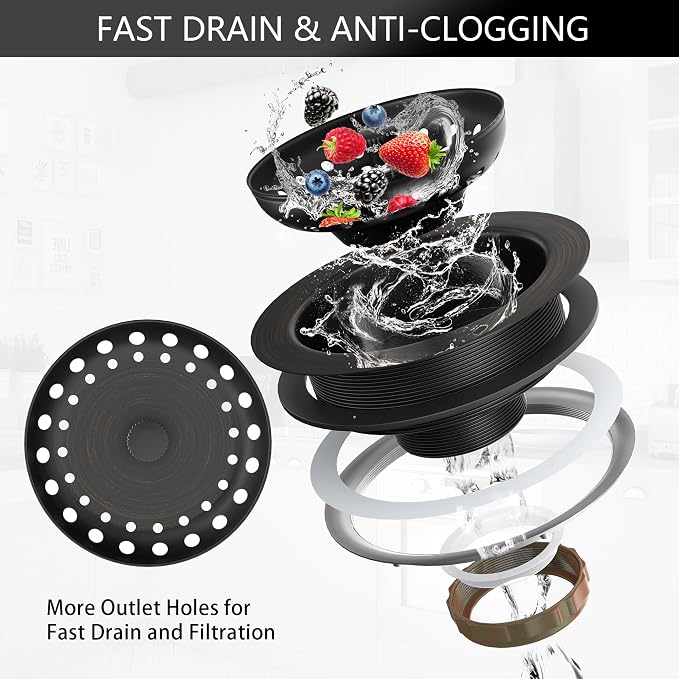 Kitchen Sink Drain Bronze 3-1/2 Inch Stainless Steel Kitchen Drain Strainer - Image 5