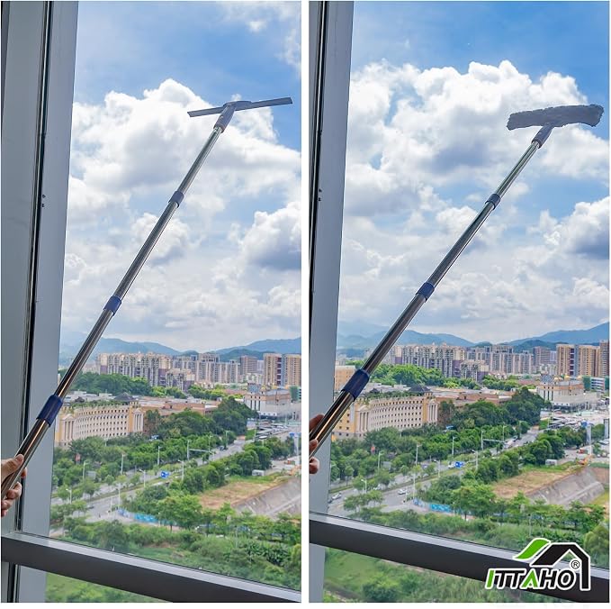 Window Squeegee with Extension Pole, Separate 12" Squeegee & 11" Microfiber - Image 8