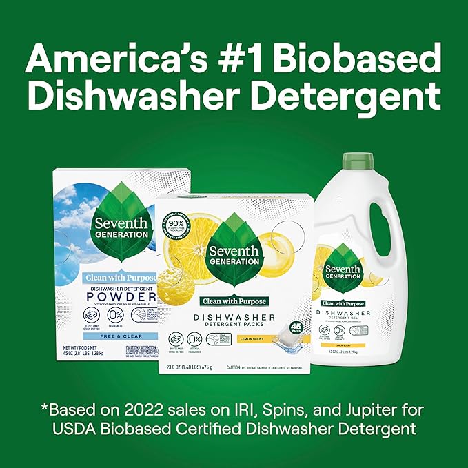 Seventh Generation Dishwasher Detergent Packs Lemon scent 2 Pack for sparkling dishes Dishwasher tabs 45 count