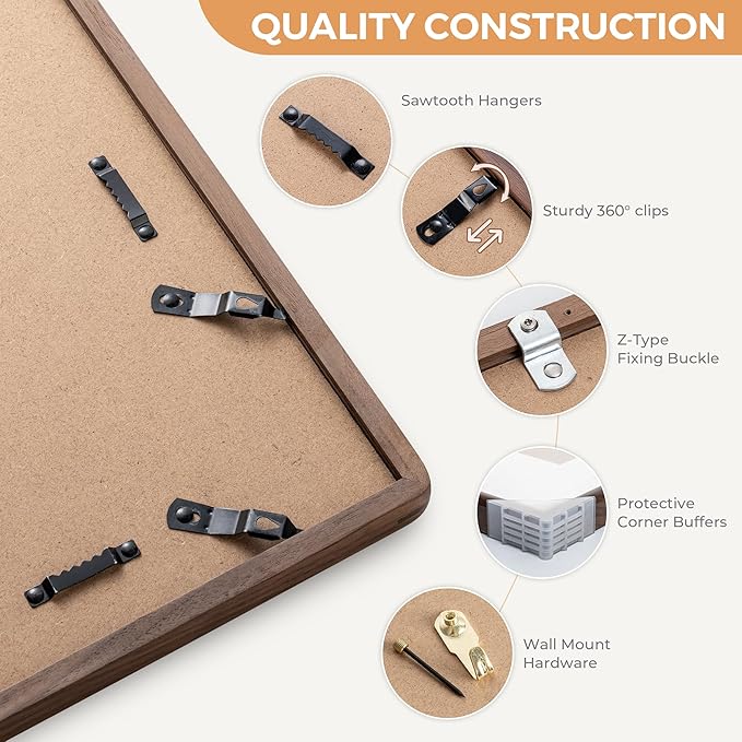 Axeman 6 x 8 Walnut Frame Set of 3 - Rounded Corner 6x8 Picture Frame Matted to 5x7 - Natural Walnut Wood Photo Frame with Tempered Glass for Tabletop Display