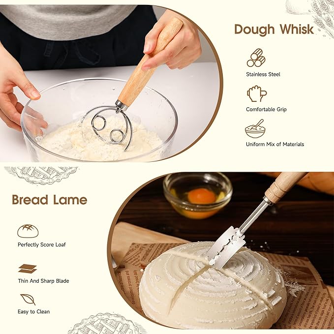 Pro Sourdough Starter Kit- 50oz Large Capacity Sourdough Starter Jar,17 Flavor Recipes,2 Bread Proofing Baskets,Food Scale,Bench Scraper,Bread Lame,Complete Sourdough Bread Baking Supplies