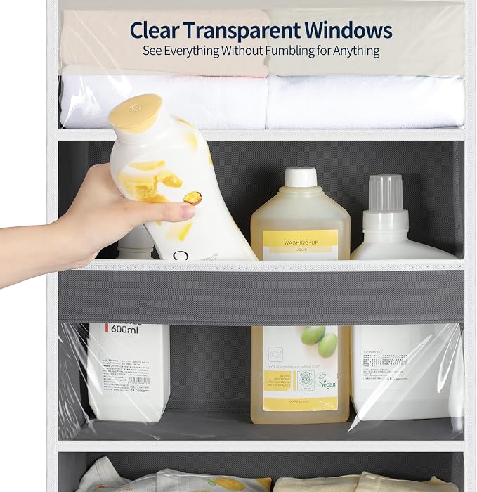 Yecaye 5 Tier Clear Over the Door Organizer Hanging, 5 Large Plastic Pockets - Image 5