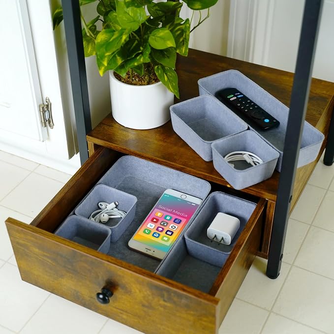 Minimalist 8pc Felt Desk Drawer Organizer Glacier Gray Bins - Image 5