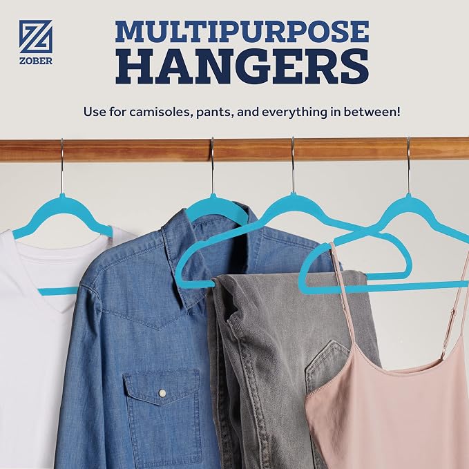 Zober Turquoise Velvet Hangers 50 Pack, Slim Non Slip Clothes Hangers | Slim - Image 6