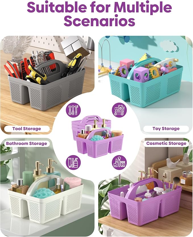4 Pack Portable Shower Caddy, Integrated Handle, Reinforced Plastic, Organizer - Image 6