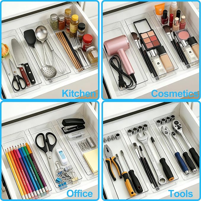Manalete 4 Pcs Large Clear Plastic Drawer Organizer, Kitchen & Bathroom - Image 6