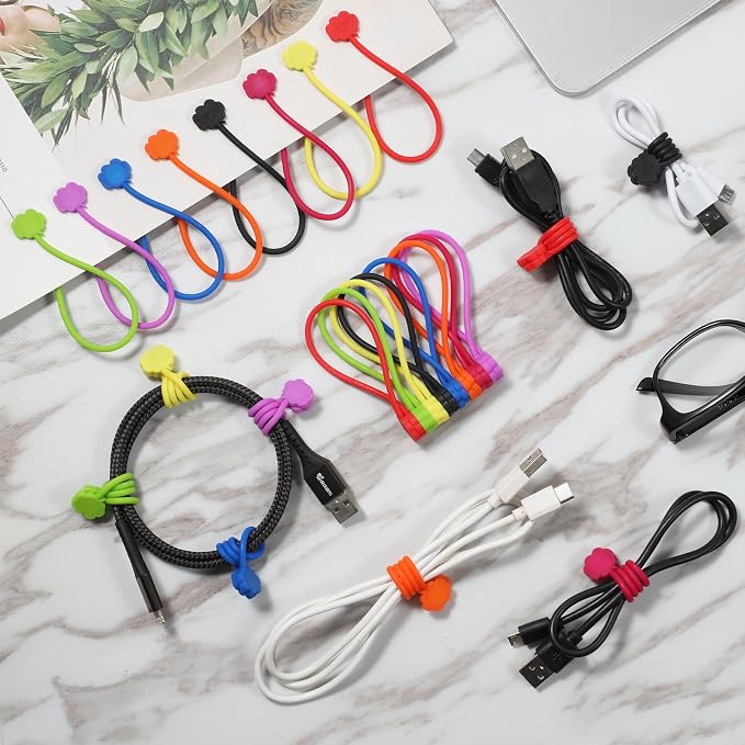 SOOOEC Magnetic Cable Ties 24 Pack, Cute Cloud 7.2" Silicone 8 Colors | Strong - Image 2