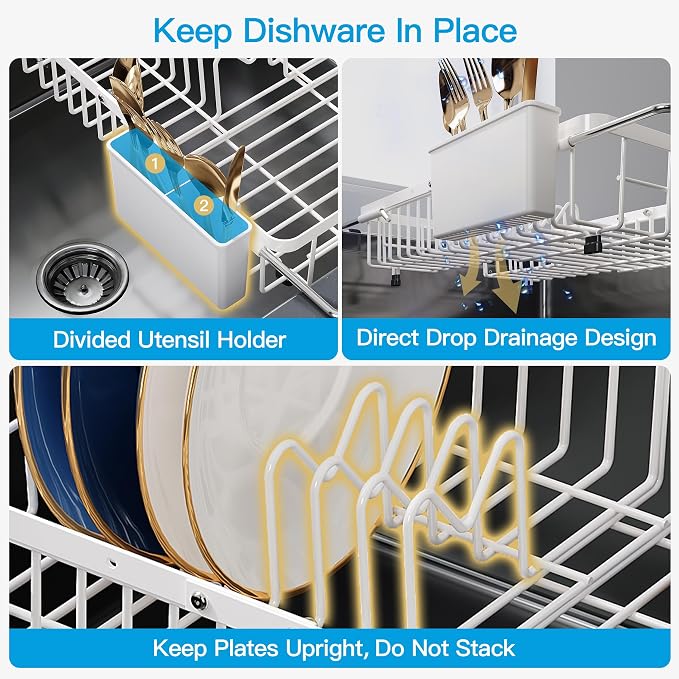 JASIWAY White Dish Drying Rack Over the Sink - Image 9