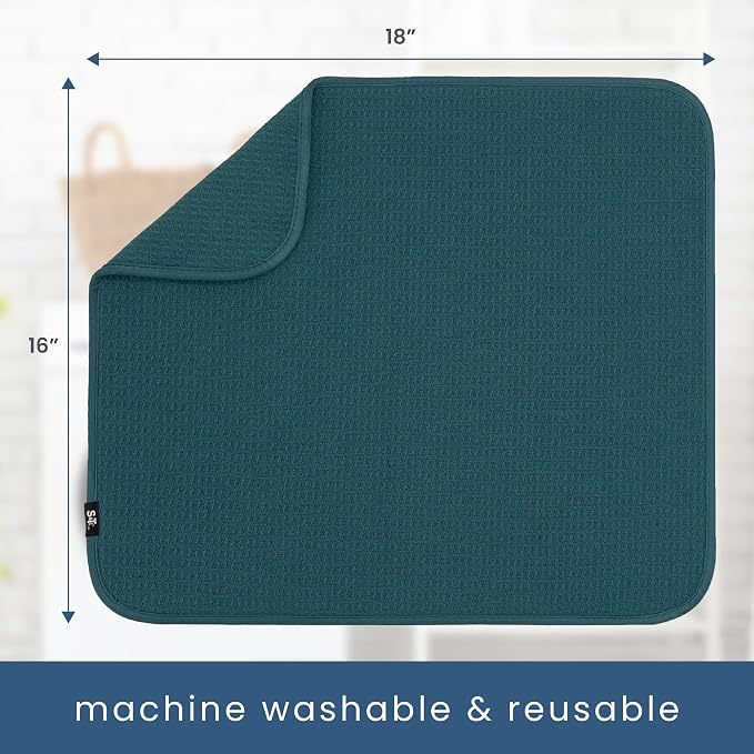 S&T INC. Dish Drying Mat, Tapestry Blue | Absorbent Microfiber, Kitchen Counter - Image 6