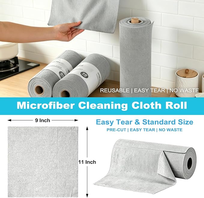 Puomue 55 Pack Microfiber Cleaning Cloth Roll, Tear Away Reusable Paper Towels - Image 2