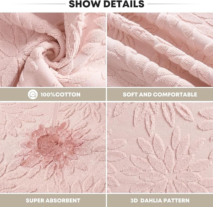 Artoid Mode 2 Pcs Pink 3D Dahlia Floral Jacquard Hand Towels - Image 6