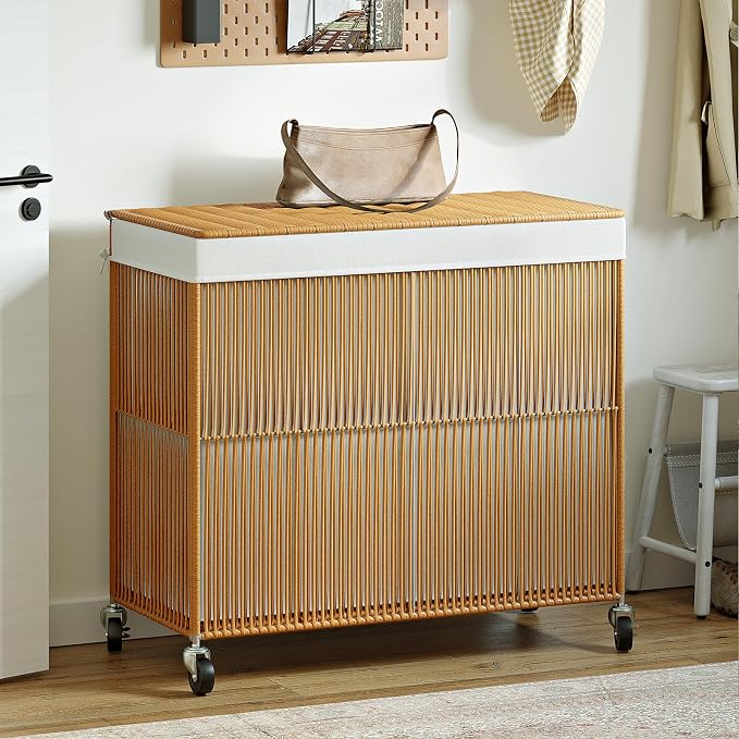 WOWLIVE Laundry Basket 3 Section, Handwoven Laundry Hamper - Image 3