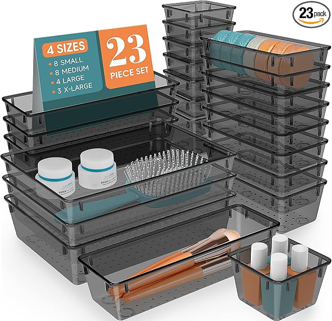23 PCS Plastic Drawer Organizers Set, 4 Size Desk Drawer Organizer Trays | 4 by StorMiracle