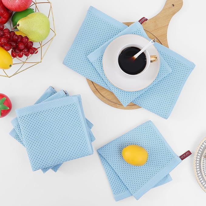 Homaxy 100% Cotton Waffle Weave Kitchen Dish Cloths 8-Pack, Sky Blue | 12 x 12 - Image 7