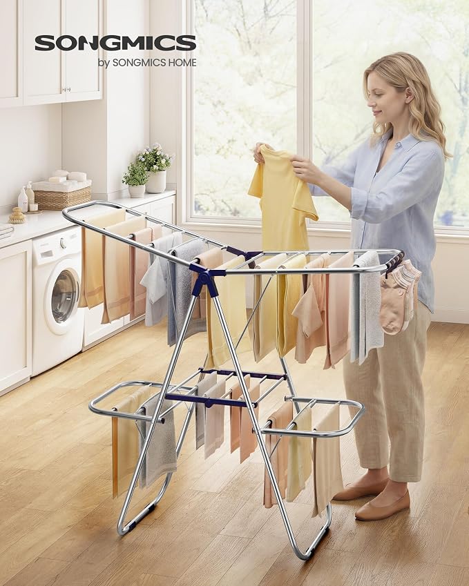 SONGMICS Clothes Drying Rack, Foldable Laundry Drying Rack, Metal Clothes Airer - Image 2