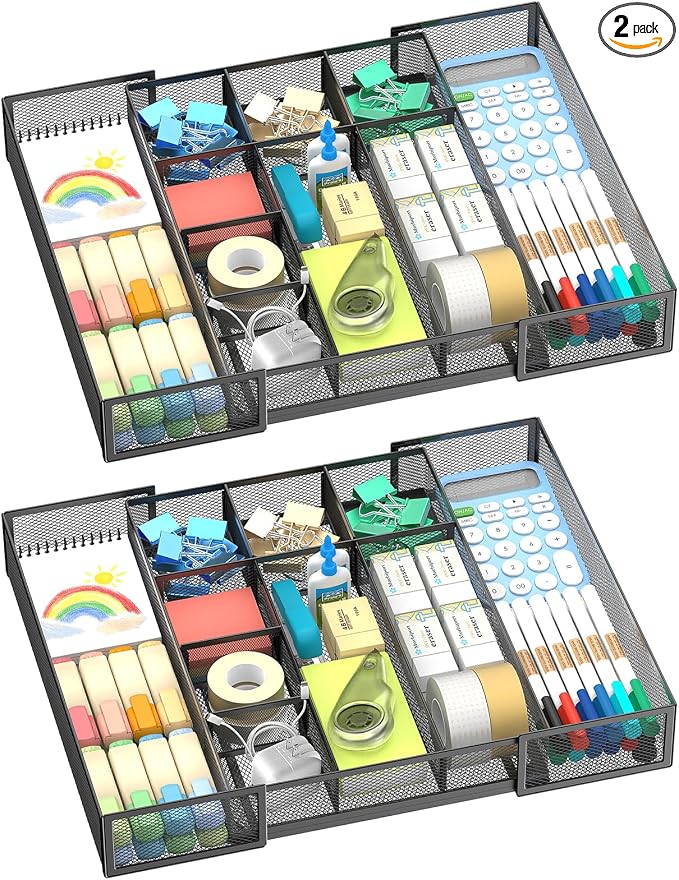 2 Pack Expandable Desk Drawer Organizer, 10 Compartments, expands from 8.74 to by Unknown