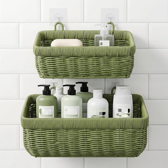 Wall Baskets Set of 2, Wicker-Style Hanging Baskets - Image 4