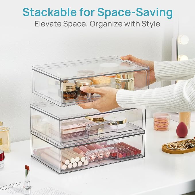 Vtopmart Clear Stackable Storage Drawers, 2 Pack Wide Plastic Organizers | - Image 7