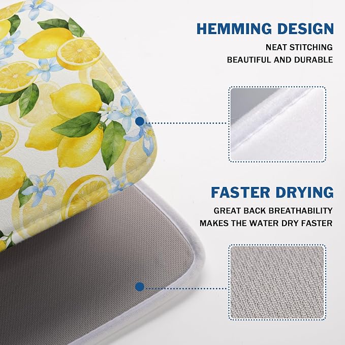 Kawani Lemon Dish Drying Mat 18x24 Inch Absorbent Reversible Summer Drying Mat - Image 4