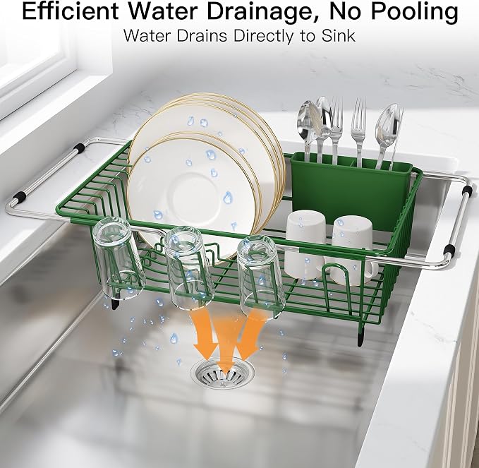 JASIWAY Green Dish Drying Rack in Sink, Dish Drainer - Image 6