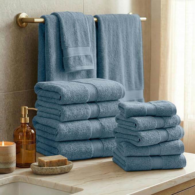 SUPERIOR Egyptian Cotton Ultra Plush & Absorbent, 12 Piece Set, Denim Blue | - Image 2