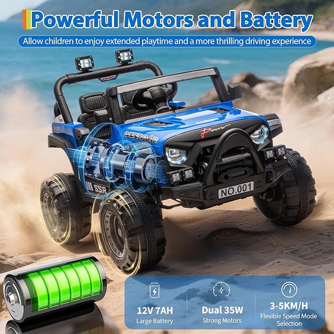 12V Kids Ride on Car, Electric Ride on Truck w/Parent Remote, Spring Suspension, Bluetooth Music, LED Light, 4.1Mph Max Speed, 3 Speeds, Battery Powered Vehicles for Kids Toddler Age 3-8, Blue