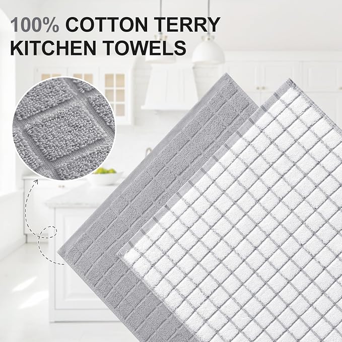 Homaxy Large Premium Cotton Kitchen Towels 16"x 28", 6 Pack, Light Grey - Image 2
