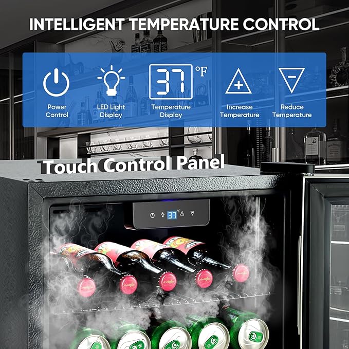 3.2 Cu.Ft Beverage Refrigerator with Compressor Cooling, 130 Can Glass Door Mini Fridge for Soda, Beer & Wine, Adjustable Shelves, Digital Temperature Control, for Home, Office & Bar