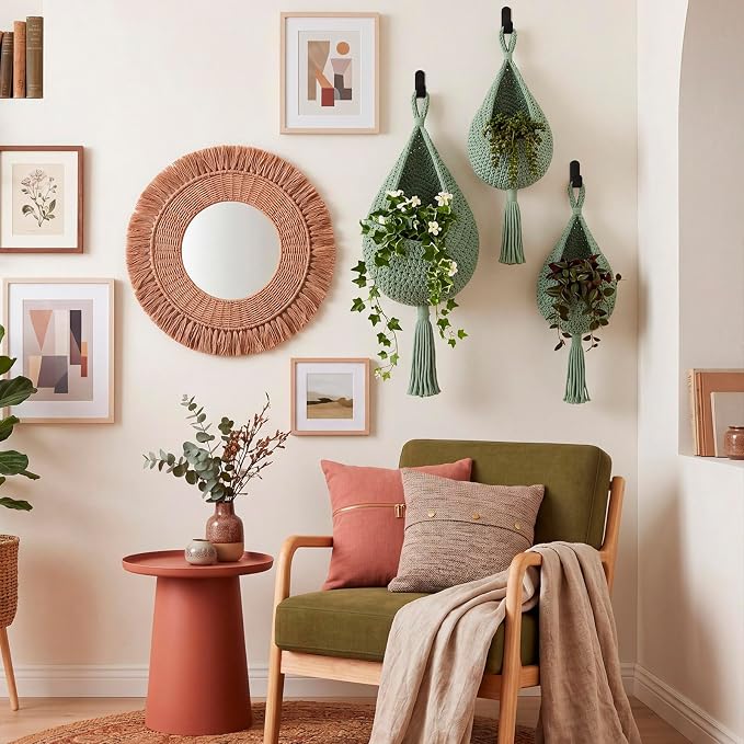 Honeydak 3 Hanging Baskets, Sage Green, Cotton Rope - Image 5